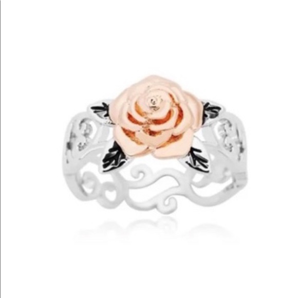 Silver Floral Band 14K Rose Gold Flower Ring - Picture 6 of 7